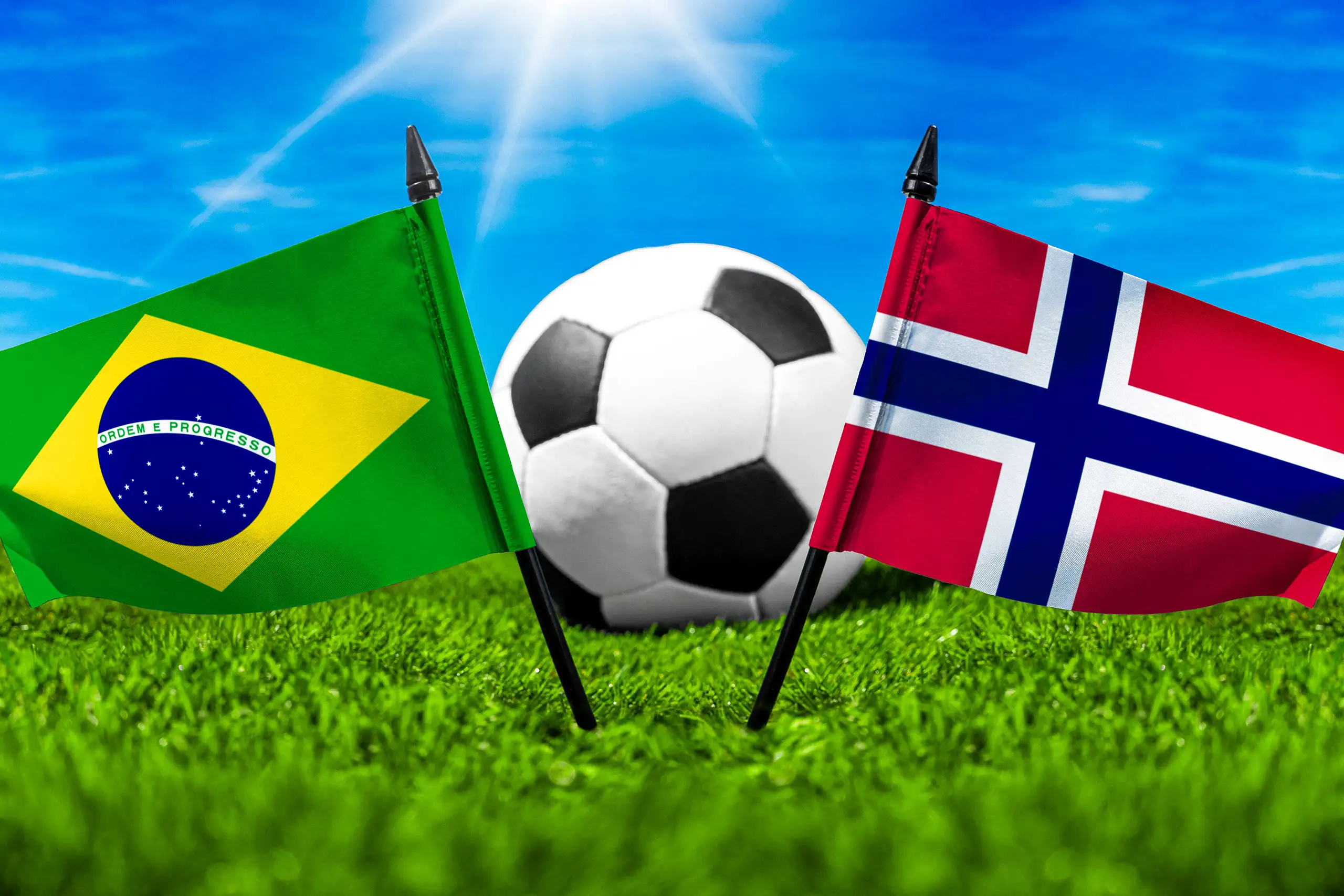 brasilien gegen norwegen – fußball mit nationalflaggen