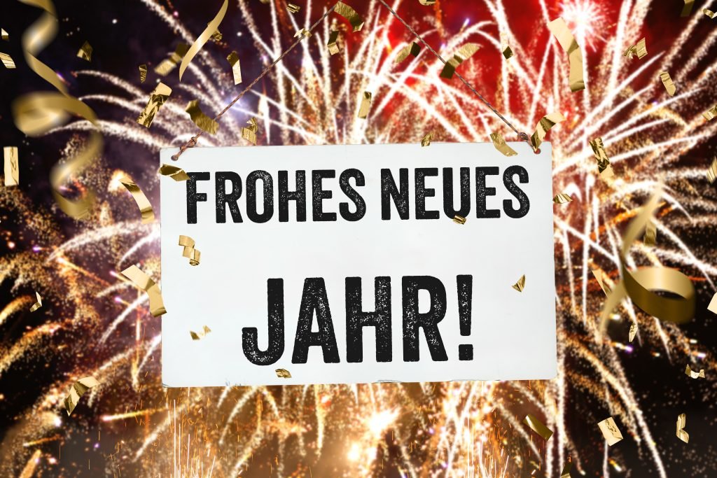 Frohes Neues Jahr Gruß mit Feuerwerk