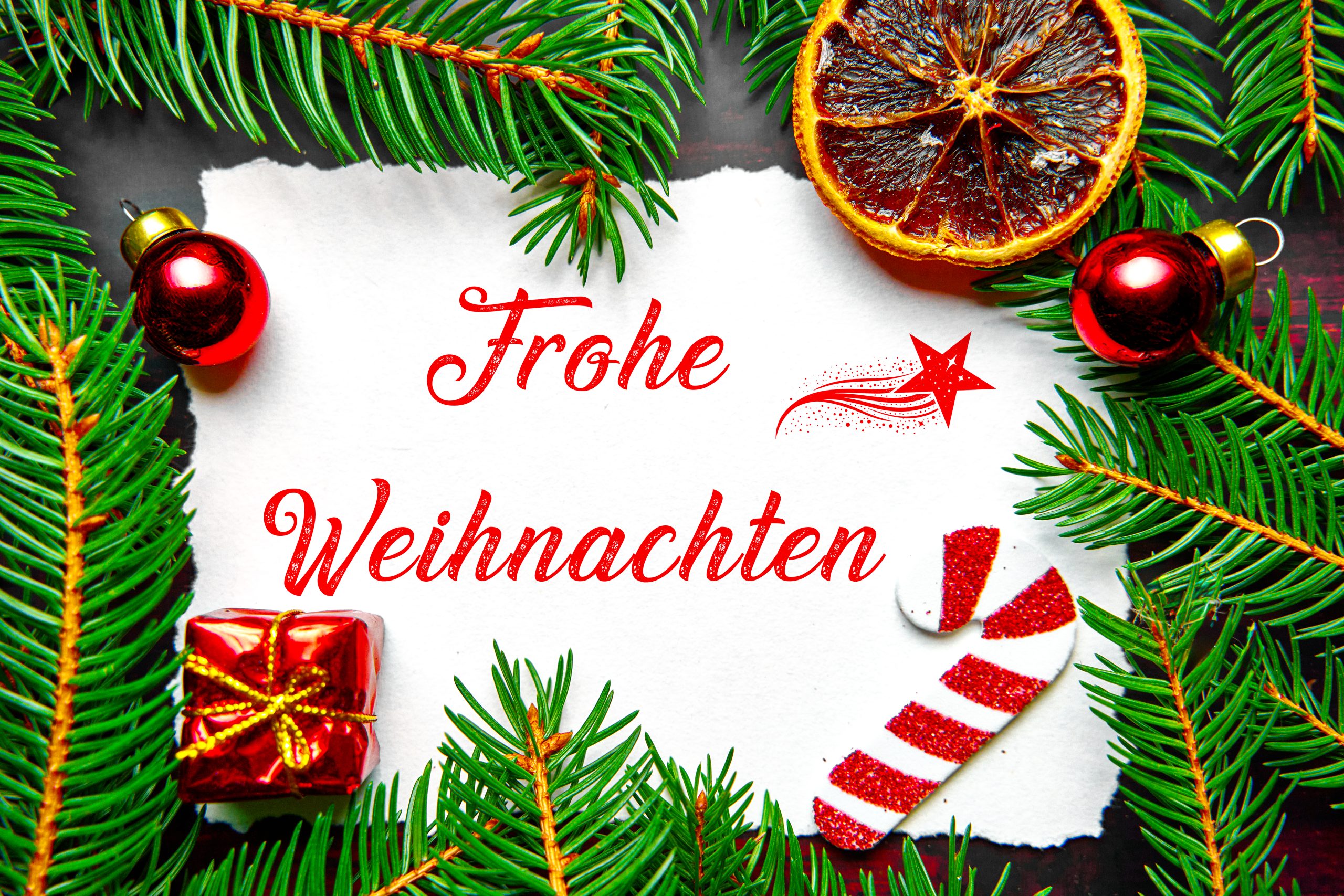 frohe weihnachten! weihnachtsgrüße auf einer grußkarte