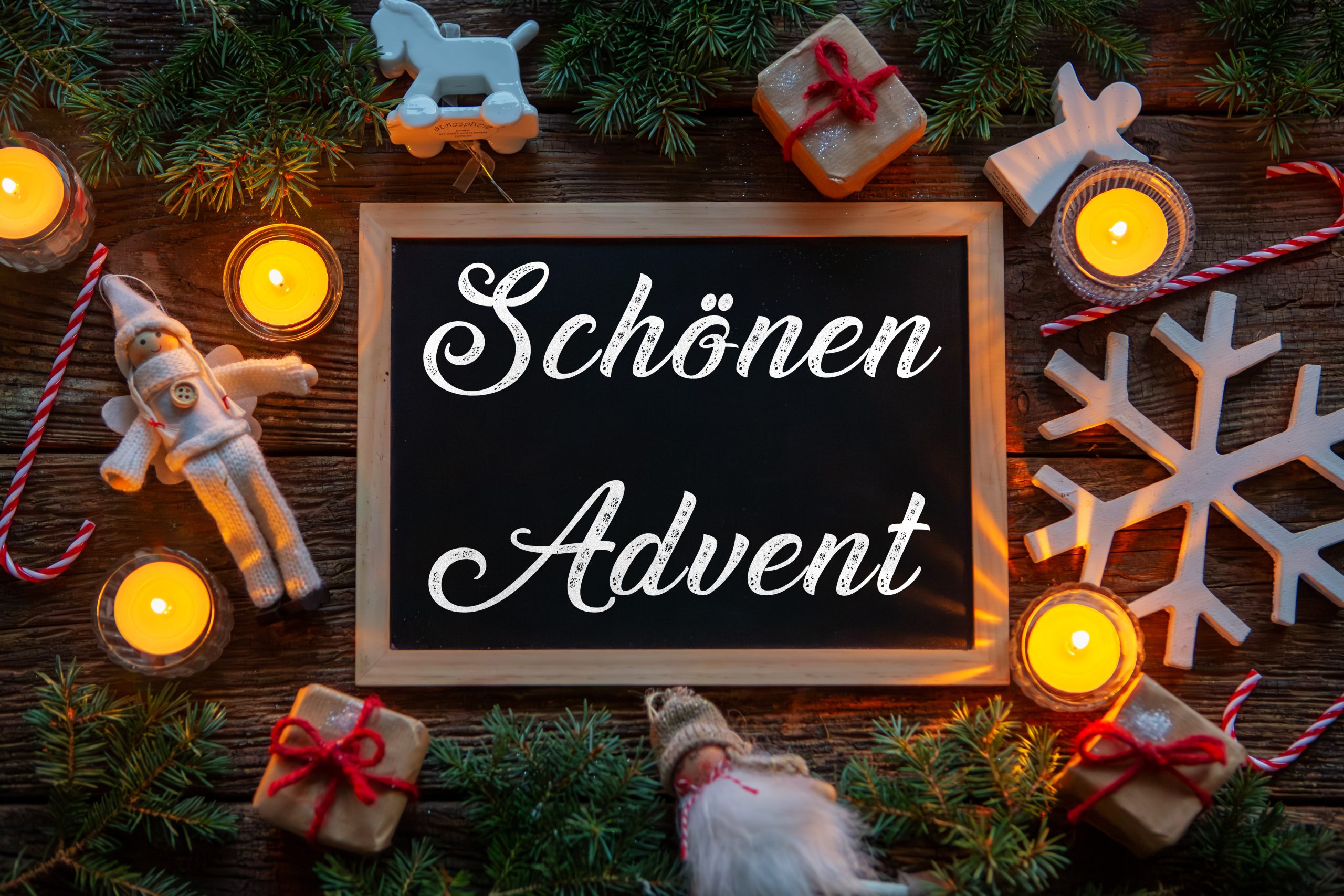 schönen advent - weihnachtsdekoration mit schriftzug